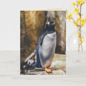 wenskaart van één pinguïn kaart (Gele Bloem)