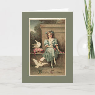 Wenskaart van meisjes en Doves Birthday Kaart