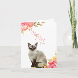 Wenskaart van Siamese Cat en Flowers Kaart