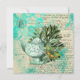  Wenskaart van theepot en ephemera