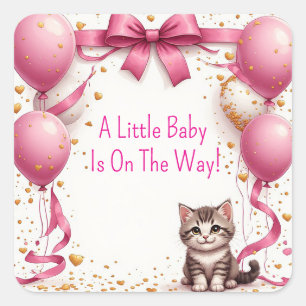 Wenskaart voor babyfeest met kitten 🍼 vierkante sticker
