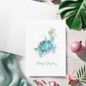 Wenskaart voor Kerstmis Waterverf Zee Schildpad Kaart