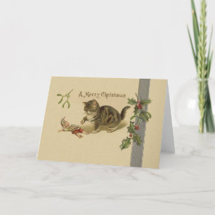 Wenskaart voor Playful Kitten met Kerstmis Feestdagen Kaart