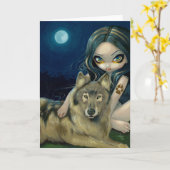 wenskaart "Wolf Moon" Kaart (Gele Bloem)