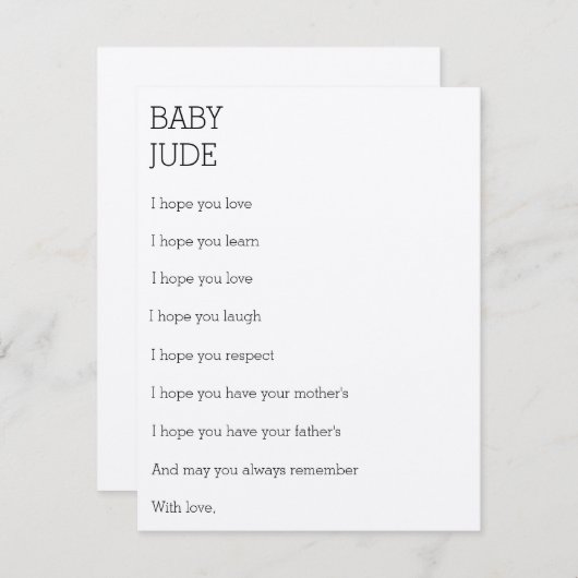 wenst een Baby Advieskaart (Voorkant / Achterkant)