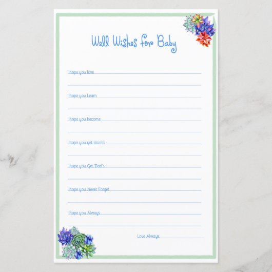 Wenst weldadige Baby shower activiteit (Voorkant)