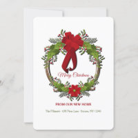 Werath With Red Bow Holiday Moving Faire-part