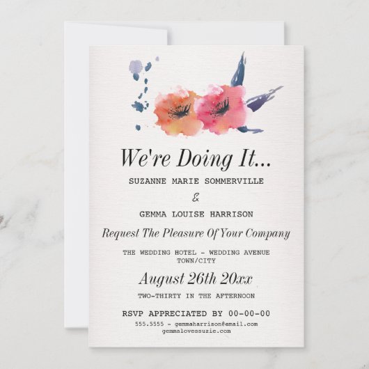 We're Doing It - Floral Lesbian Wedding Invitation Kaart (Voorkant)