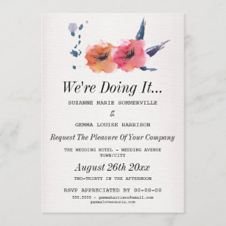 We're Doing It - Floral Lesbian Wedding Invitation Kaart