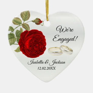 We're Engaged Deep Red Rose Keramisch Ornament