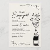 Were Engaged Hand Drawn Champagne Engagement Party Kaart (Voorkant)