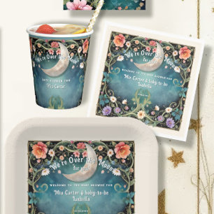 We're Over the Moon Girly Floral Girl Baby shower Servet