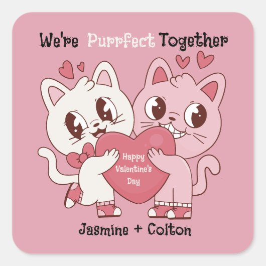 We're Purrfect Together Vierkante Sticker (Voorkant)