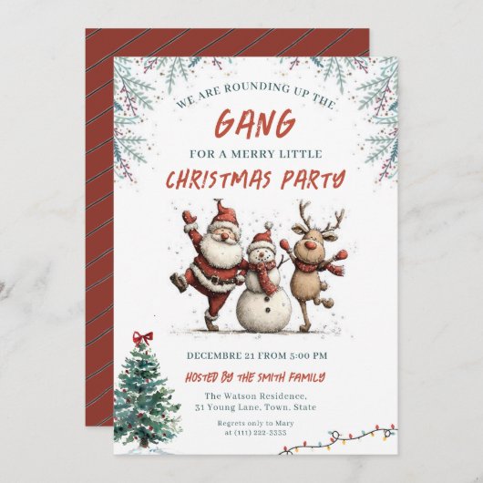 We're Rounding Up the Gang Christmas Party Kaart (Voorkant / Achterkant)