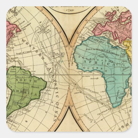 Wereld 3 vierkante sticker (Voorkant)
