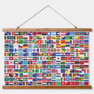 Wereld Alle Landen Natie Vlaggen Hangend Wandkleed