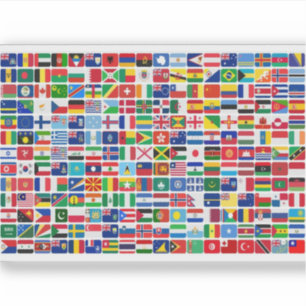 Wereld Alle Landen Natie Vlaggen Sticker
