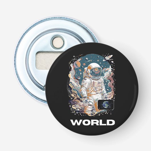 Wereld Astronaut ontwerp Button Flesopener (Voorkant)