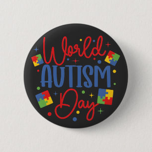 Wereld Autisme Bewustzijnsdag Kleurrijk Puzzelstuk Ronde Button 5,7 Cm