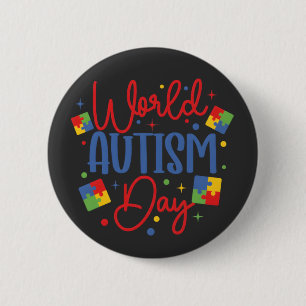 Wereld Autisme Bewustzijnsdag Kleurrijk Puzzelstuk Ronde Button 5,7 Cm