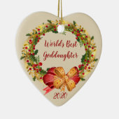 Wereld Beste Goddochter Antiek Krans Kerst Keramisch Ornament (Rechts)