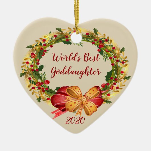 Wereld Beste Goddochter Antiek Krans Kerst Keramisch Ornament (Voorkant)