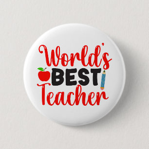 Wereld Beste Leraar Apple School Cadeau Ronde Button 5,7 Cm