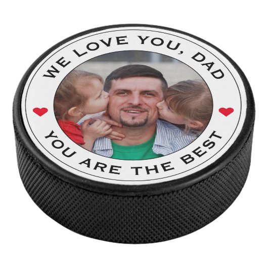 Wereld Beste vader Foto Harde Rode Witte Tekst Hockey Puck (3/4)