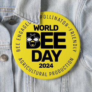 Wereld Bijendag Geel Zwart Pollinator Ronde Button 6,0 Cm