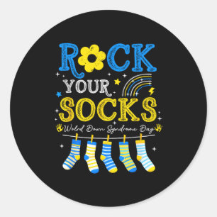 Wereld downsyndroom dag rock sokken bewustzijn ronde sticker
