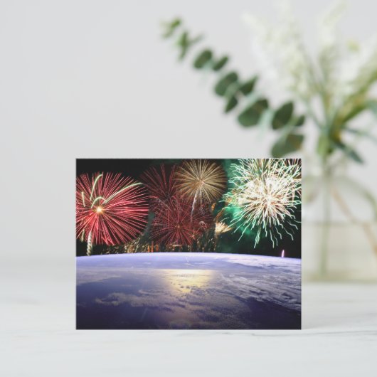 Wereld en vuurwerk, Uitzicht van de aarde, ZSSG Briefkaart (Staand voorkant)
