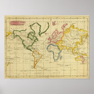Wereld gegraveerde kaart poster