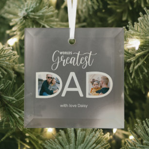 Wereld grootste foto van vader 2 glas ornament