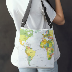wereld+kaart+wereldbol+land+atlas crossbody tas