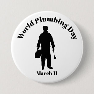 Wereld-leidingdag-Button - Silhouette Plumber Ronde Button 7,6 Cm