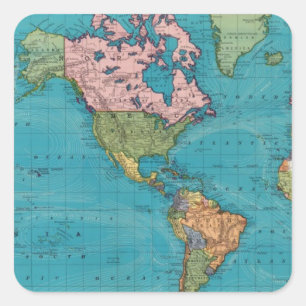 Wereld, Mercator-projectie Vierkante Sticker