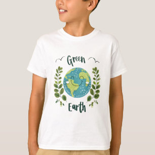 Wereld Milieu - Glimlachende Aarde met Groene Aard T-shirt