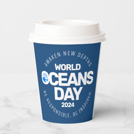 Wereld Oceanen Dag Blauwe Gestileerde Aarde Golven Papieren Bekers (Achterkant)