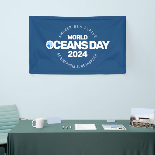 Wereld Oceanen Dag Blauwe Gestileerde Aarde Golven Spandoek (Beurs)