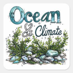 Wereld Oceanen Dag - Oceaan en Klimaatteken Vierkante Sticker
