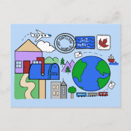 Wereld Postkaart Dag 2026 - transport in het blauw Feestdagenkaart