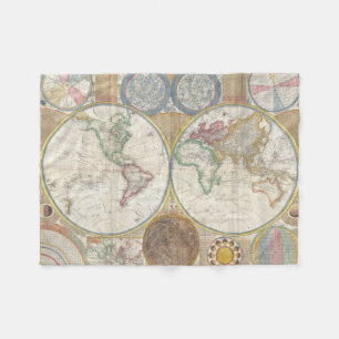 Wereld Reis Kaart Antiek Vintage Geografie Fleece Deken