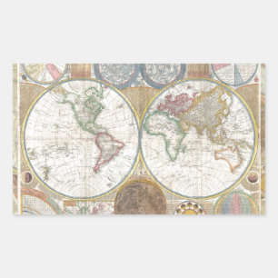 Wereld Reis Kaart Antiek Vintage Geografie Rechthoekige Sticker