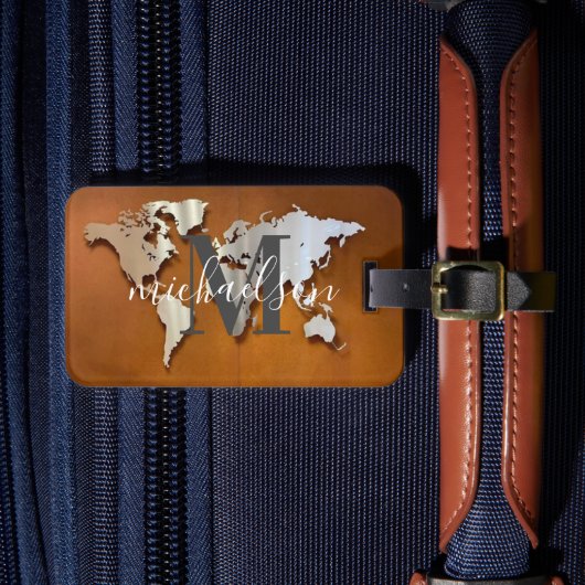 Wereld Reiziger Kaart Aangepaste Monogram Naam Lug Bagagelabel (Voorkant Insitu 4)