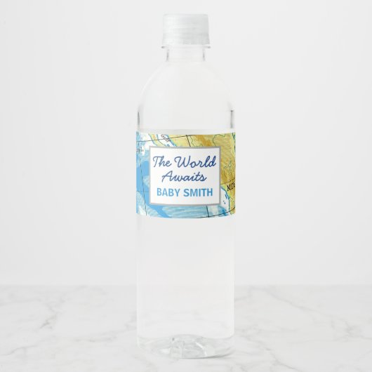 Wereld wacht op Baby shower waterflesje label Waterfles Etiket (Voorkant)