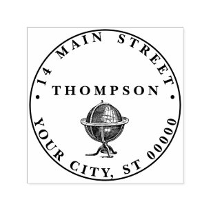  wereld Wereldbol lithografie BW Naam Adres Zelfinktende Stempel