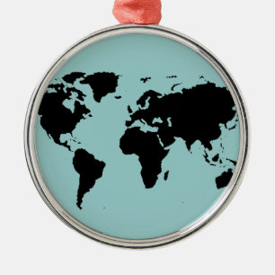 Wereld zwarte grafische kaart metalen ornament