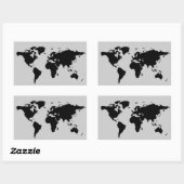 Wereld zwarte grafische kaart rechthoekige sticker (Vel)