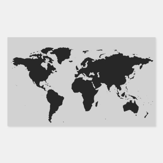 Wereld zwarte grafische kaart rechthoekige sticker (Voorkant)
