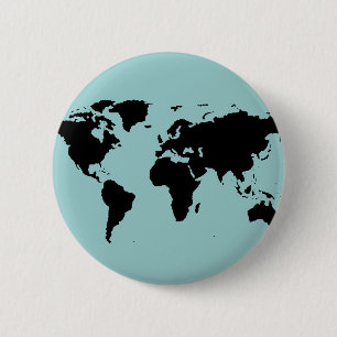 Wereld zwarte grafische kaart ronde button 5,7 cm